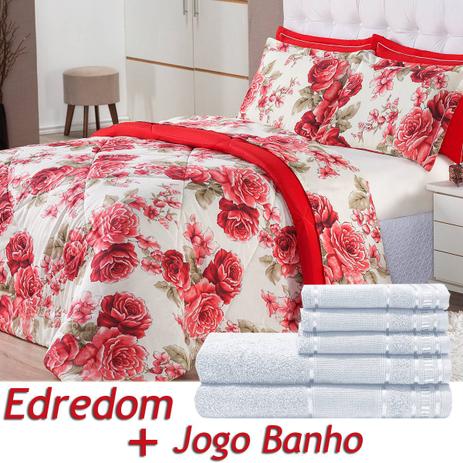 Kit 08 Peças Combo Edredom + Jogo de Banho Lérida Vermelho Queen Dupla Face 120 Fios - Dourados enxovais Menor preço em Kit 08 Peças Combo Edredom + Jogo de Banho Lérida Vermelho Queen Dupla Face 120 Fios - Dourados enxovais