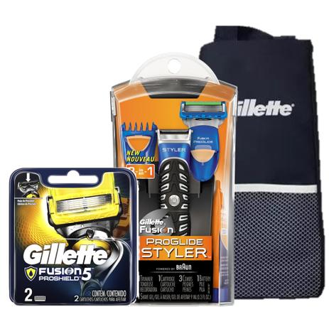 Kit 1 Aparelho de Barbear Gillette Proglide Styler + Carga Gillette Aparelho de Barbear Fusion Prosh Menor preço em Kit 1 Aparelho de Barbear Gillette Proglide Styler + Carga Gillette Aparelho de Barbear Fusion Prosh