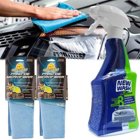 Kit 1 Lava a Seco e 2 Panos de Microfibra Automotivo New Wash 500ml Menor preço em Kit 1 Lava a Seco e 2 Panos de Microfibra Automotivo New Wash 500ml