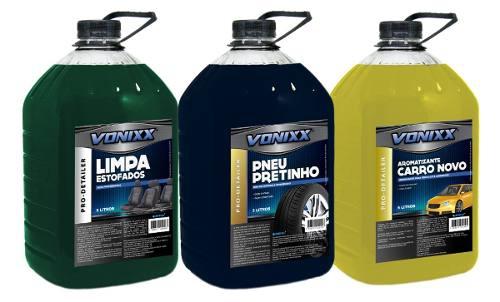 Kit 1 Limpa Estofados 1 Aromatizante 1 Pneu Pretinho 5 Litro - Vonixx Menor preço em Kit 1 Limpa Estofados 1 Aromatizante 1 Pneu Pretinho 5 Litro - Vonixx