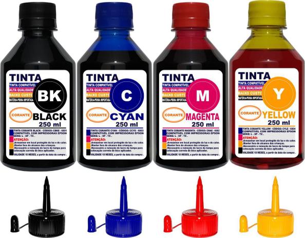 Kit 1 Litro Tinta ( 4 x 250 ml ) Compatível Epson L396 L395 L380 L355 - AUTHENTIC Menor preço em Kit 1 Litro Tinta ( 4 x 250 ml ) Compatível Epson L396 L395 L380 L355 - AUTHENTIC