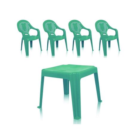 Kit 1 Mesa 45x45cm e 4 Cadeiras Decoradas Teddy Infantil Verde - ANTARES Menor preço em Kit 1 Mesa 45x45cm e 4 Cadeiras Decoradas Teddy Infantil Verde - ANTARES