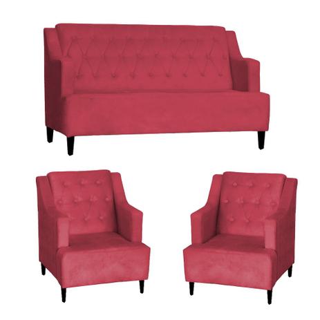 Kit 1 Namoradeira + 2 Poltronas Paris Pé Palito Suede Vermelho Takeda Estofados Menor preço em Kit 1 Namoradeira + 2 Poltronas Paris Pé Palito Suede Vermelho Takeda Estofados