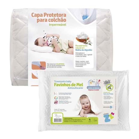 Kit 1 Protetor de Colchão Baby + 1 Travesseiro Favinhos de Mel - Fibrasca Menor preço em Kit 1 Protetor de Colchão Baby + 1 Travesseiro Favinhos de Mel - Fibrasca