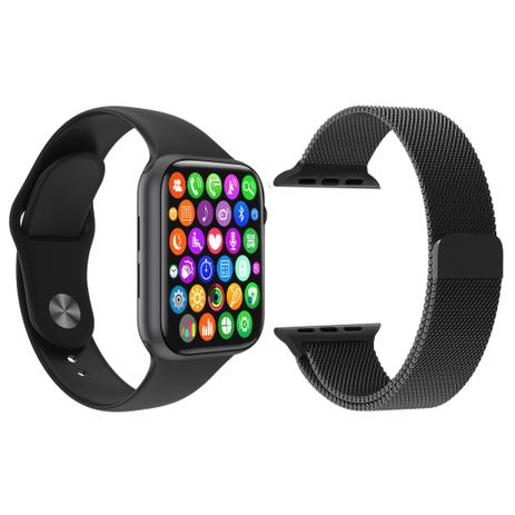 Kit 1 Relógio Inteligente SmartWatch W34 S Preto Android iOS + 1 Pulseira Extra Aço Milanese Preta - Smart Tech Menor preço em Kit 1 Relógio Inteligente SmartWatch W34 S Preto Android iOS + 1 Pulseira Extra Aço Milanese Preta - Smart Tech