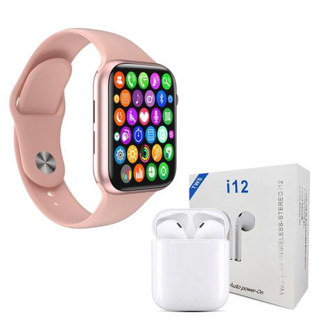 Kit 1 Relógio Inteligente SmartWatch W34 S Rosa Troca Pulseira + 1 Fone Bluetooth i12 TWS Branco- - Fit tws Menor preço em Kit 1 Relógio Inteligente SmartWatch W34 S Rosa Troca Pulseira + 1 Fone Bluetooth i12 TWS Branco- - Fit tws
