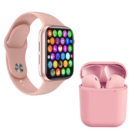 Kit 1 Relógio Inteligente SmartWatch W34 S Rosa Troca Pulseira + 1 Fone Bt inPods i12 Rosa - Smart Bracelet Menor preço em Kit 1 Relógio Inteligente SmartWatch W34 S Rosa Troca Pulseira + 1 Fone Bt inPods i12 Rosa - Smart Bracelet