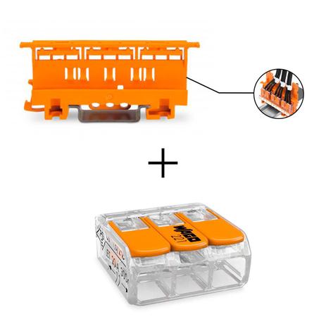 Kit 1 Suporte para Conectores de Emenda + 3 Conectores Wago Menor preço em Kit 1 Suporte para Conectores de Emenda + 3 Conectores Wago