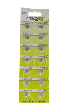 Kit 10 Blisters C/ 14 Unidade Pilhas Modelo Botão LR41 FX-LR41 1.5V 30mAh - Flex gold Menor preço em Kit 10 Blisters C/ 14 Unidade Pilhas Modelo Botão LR41 FX-LR41 1.5V 30mAh - Flex gold