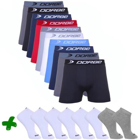 Kit 10 Boxer Microfibra + 8 Pares Meia Sport Dorbe Menor preço em Kit 10 Boxer Microfibra + 8 Pares Meia Sport Dorbe