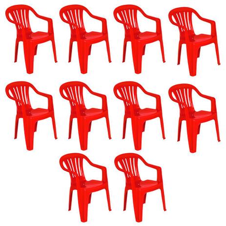 Kit 10 Cadeiras Poltrona Plástica Vermelho Mor Menor preço em Kit 10 Cadeiras Poltrona Plástica Vermelho Mor