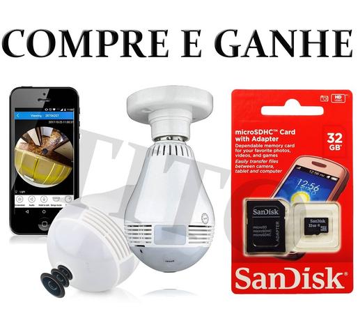 Kit 10 Câmera Lâmpada Wifi Panorâmica H 360º e 8 Sandisk 32g - Leticia ap bonfim Menor preço em Kit 10 Câmera Lâmpada Wifi Panorâmica H 360º e 8 Sandisk 32g - Leticia ap bonfim