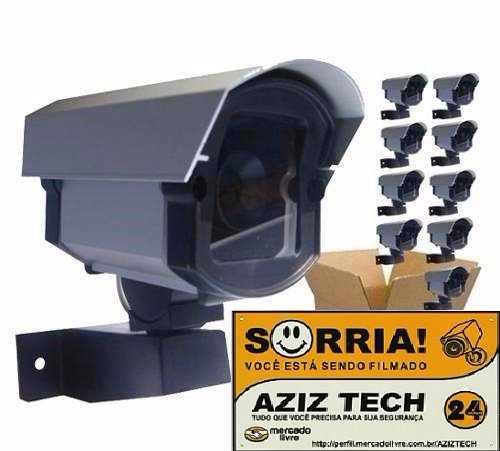Kit 10 Câmeras Falsa C/ Led Bivolt + 10 Placas Sorria. - Confiseg Menor preço em Kit 10 Câmeras Falsa C/ Led Bivolt + 10 Placas Sorria. - Confiseg