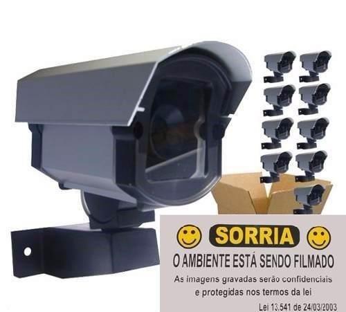 Kit 10 Câmeras Falsa C/ Led Bivolt Com Placa Sorria - Confiseg Menor preço em Kit 10 Câmeras Falsa C/ Led Bivolt Com Placa Sorria - Confiseg