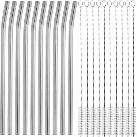 Kit 10 Canudos De Inox 8mm Curvado Ecológico E 10 Escovinhas com 23cm - Zanline Menor preço em Kit 10 Canudos De Inox 8mm Curvado Ecológico E 10 Escovinhas com 23cm - Zanline