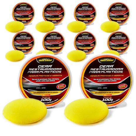 Kit 10 Cera Automotiva Restauradora Para Plasticos 100G Autoshine Menor preço em Kit 10 Cera Automotiva Restauradora Para Plasticos 100G Autoshine