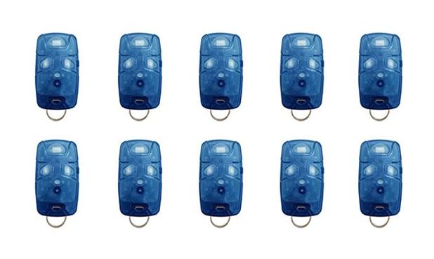 Kit 10 Controles Remotos 433 Mhz 4 Teclas TX4 Azul Linear Menor preço em Kit 10 Controles Remotos 433 Mhz 4 Teclas TX4 Azul Linear