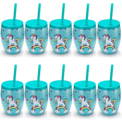 Kit 10 Copos com Ilustracao de Unicornio 650 Ml Azul Turquesa Injetemp Menor preço em Kit 10 Copos com Ilustracao de Unicornio 650 Ml Azul Turquesa Injetemp