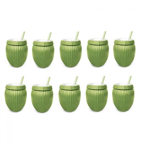 Kit 10 Copos Formato De Coco Verde Com Canudo 800 Ml Injetemp Menor preço em Kit 10 Copos Formato De Coco Verde Com Canudo 800 Ml Injetemp