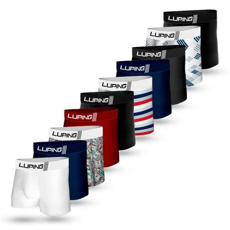 Kit 10 Cuecas Boxer Adulto de Microfibra Masculina Lisa Box - Luping