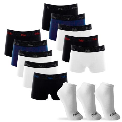Kit 10 Cuecas Boxer de Cotton 4.0 com 3 Pares de Meia Cano Curto Branca G - POLO Match Menor preço em Kit 10 Cuecas Boxer de Cotton 4.0 com 3 Pares de Meia Cano Curto Branca G - POLO Match
