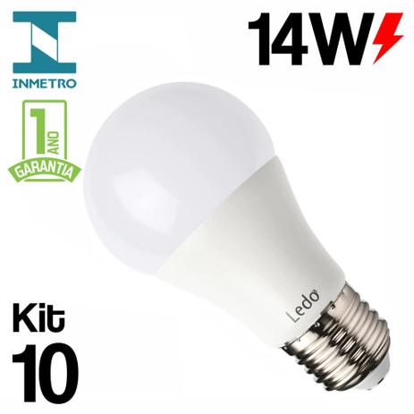 Kit 10 Lâmpada LED 14W Bulbo E27 Bivolt Branco Frio 6500K Ledo Menor preço em Kit 10 Lâmpada LED 14W Bulbo E27 Bivolt Branco Frio 6500K Ledo