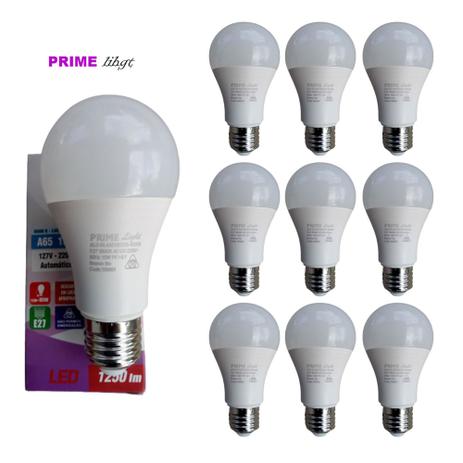 Kit 10 Lâmpada Led bulbo 15W Bivolt Branco Fria 6500k E27-Prime Light Menor preço em Kit 10 Lâmpada Led bulbo 15W Bivolt Branco Fria 6500k E27-Prime Light