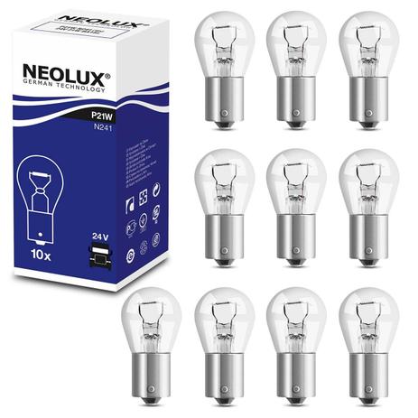 Kit 10 Lâmpadas Halógena Neolux Standard P21W BA15s 3200K 21W Para Caminhão 24V Menor preço em Kit 10 Lâmpadas Halógena Neolux Standard P21W BA15s 3200K 21W Para Caminhão 24V