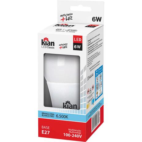 Kit 10 Lâmpadas Led Bulbo Kian 6w Branca 6500k Bivolt Menor preço em Kit 10 Lâmpadas Led Bulbo Kian 6w Branca 6500k Bivolt