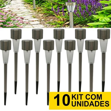 Kit 10 Luminária Solar jardim led branco balizador inox 32cm prova de água - Ecoforce Menor preço em Kit 10 Luminária Solar jardim led branco balizador inox 32cm prova de água - Ecoforce