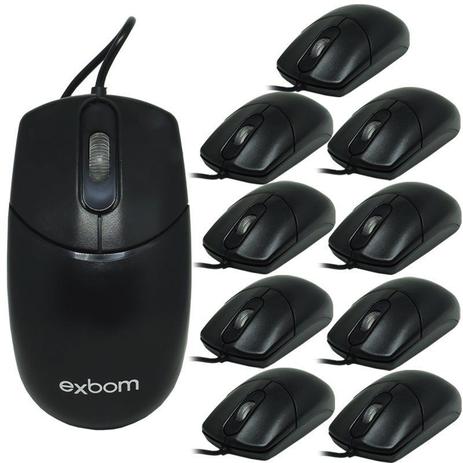 Kit 10 Mouse com Fio Óptico Usb Cabo 1000 Dpi Exbom MS-70 Preto Menor preço em Kit 10 Mouse com Fio Óptico Usb Cabo 1000 Dpi Exbom MS-70 Preto