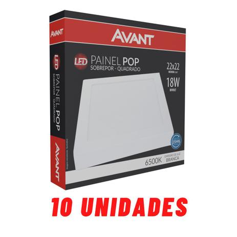 Kit 10 Painel Led 18w 22x22 Quadrado Sobrepor Branco Frio Avant Menor preço em Kit 10 Painel Led 18w 22x22 Quadrado Sobrepor Branco Frio Avant