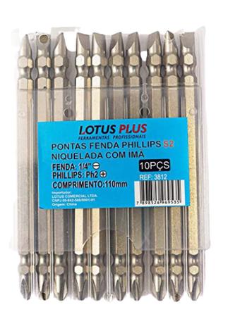 Kit 10 Pç Bits Longo Duplo 110mm Fenda/philips Ph2 Furadeira - Lotus Menor preço em Kit 10 Pç Bits Longo Duplo 110mm Fenda/philips Ph2 Furadeira - Lotus