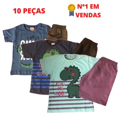 Kit 10 Peças Roupa Infantil Masculino 5 Camisetas + 5 Shorts - MARQUES FASHION Menor preço em Kit 10 Peças Roupa Infantil Masculino 5 Camisetas + 5 Shorts - MARQUES FASHION