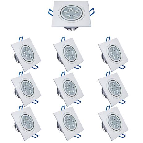 Kit 10 pecas - spot led 5w quadrado direcionavel branco frio 6500k - aro branco - Importado Menor preço em Kit 10 pecas - spot led 5w quadrado direcionavel branco frio 6500k - aro branco - Importado