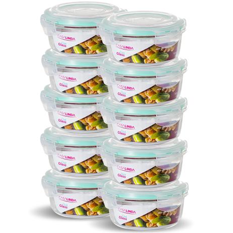 Menor preço em Kit 10 Potes Vidro Hermético Trava Redondo 620ml Marmita - Casa linda
