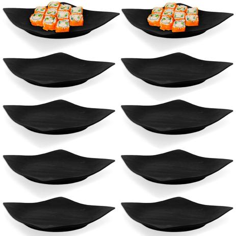 Kit 10 Pratos Quadrados 22,5 Cm em Melamina/Plastico para Sushi Preto Utilgoods Menor preço em Kit 10 Pratos Quadrados 22,5 Cm em Melamina/Plastico para Sushi Preto Utilgoods