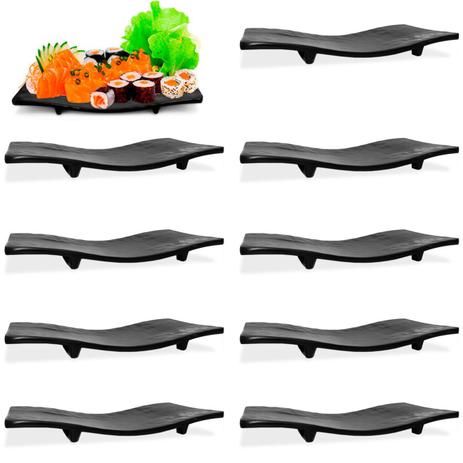 Kit 10 Pratos Travessa Ondulado em Melamina/Plastico para Sushi Preto Utilgoods Menor preço em Kit 10 Pratos Travessa Ondulado em Melamina/Plastico para Sushi Preto Utilgoods
