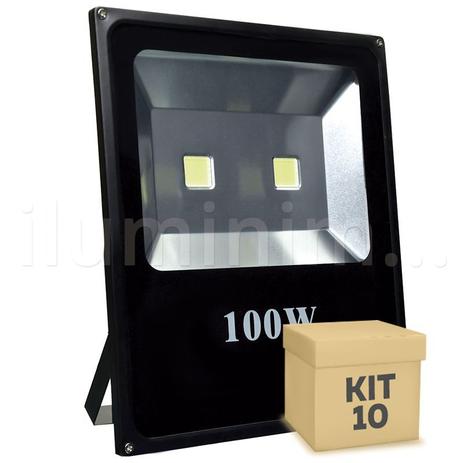 Kit 10 Refletor Holofote LED 100w Branco Frio Preto - Iluminim led Menor preço em Kit 10 Refletor Holofote LED 100w Branco Frio Preto - Iluminim led