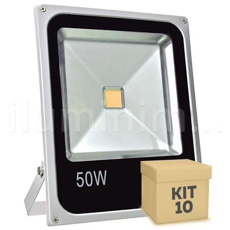 Kit 10 Refletor Holofote LED 50w Branco Quente - Iluminim led Menor preço em Kit 10 Refletor Holofote LED 50w Branco Quente - Iluminim led