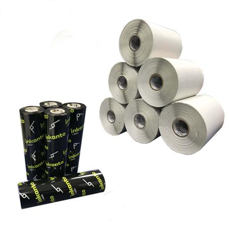 Kit 10 Rolos Etiqueta 80x40 Mm Couche Adesiva + 5 Ribbons Cera - Adegraf Menor preço em Kit 10 Rolos Etiqueta 80x40 Mm Couche Adesiva + 5 Ribbons Cera - Adegraf