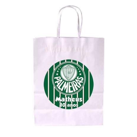 Kit 10 Sacola De Papel Branca Personalizada Palmeiras - Aluá festas Menor preço em Kit 10 Sacola De Papel Branca Personalizada Palmeiras - Aluá festas