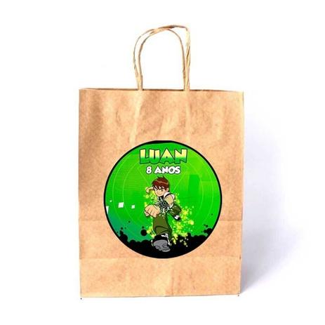 Kit 10 Sacola De Papel Kraft Personalizada Ben 10 - Aluá festas é boa?