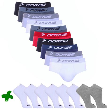 Kit 10 Slip Algodão + 8 Pares Meia Sport Dorbe Menor preço em Kit 10 Slip Algodão + 8 Pares Meia Sport Dorbe