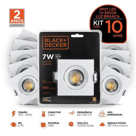 Kit 10 Spot Led 7w Luz Branca Quadrado - Black + Decker Menor preço em Kit 10 Spot Led 7w Luz Branca Quadrado - Black + Decker
