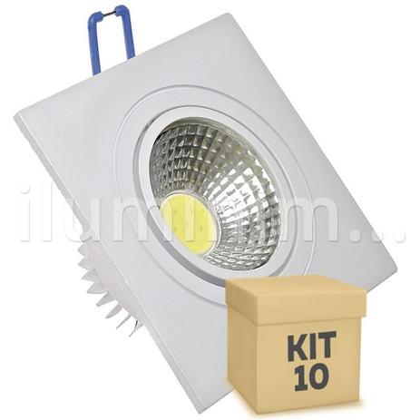 Kit 10 Spot LED COB 3W Quadrado Embutir Direcionável Branco Frio - Iluminim led Menor preço em Kit 10 Spot LED COB 3W Quadrado Embutir Direcionável Branco Frio - Iluminim led