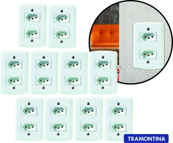 Kit 10 Tomadas Duplas Tramontina 10a Completas C/ placas branca Lux2 Menor preço em Kit 10 Tomadas Duplas Tramontina 10a Completas C/ placas branca Lux2