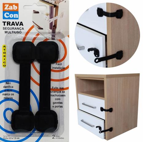 Kit 10 Travas Segurança Gaveta Multiuso Preto - Zabcon Menor preço em Kit 10 Travas Segurança Gaveta Multiuso Preto - Zabcon
