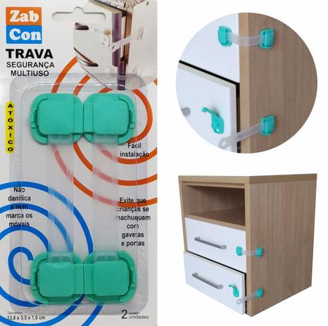 Kit 10 Travas Segurança Gaveta Multiuso Verde / Incolor - Zabcon Menor preço em Kit 10 Travas Segurança Gaveta Multiuso Verde / Incolor - Zabcon