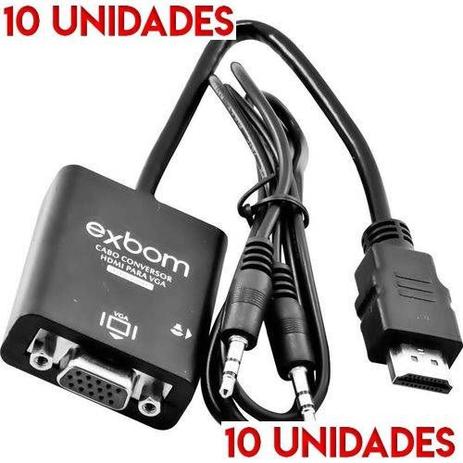 Kit 10 Un Cabo Conversor Hdmi x Vga com Áudio Cc-HV100 Preto Exbom Menor preço em Kit 10 Un Cabo Conversor Hdmi x Vga com Áudio Cc-HV100 Preto Exbom